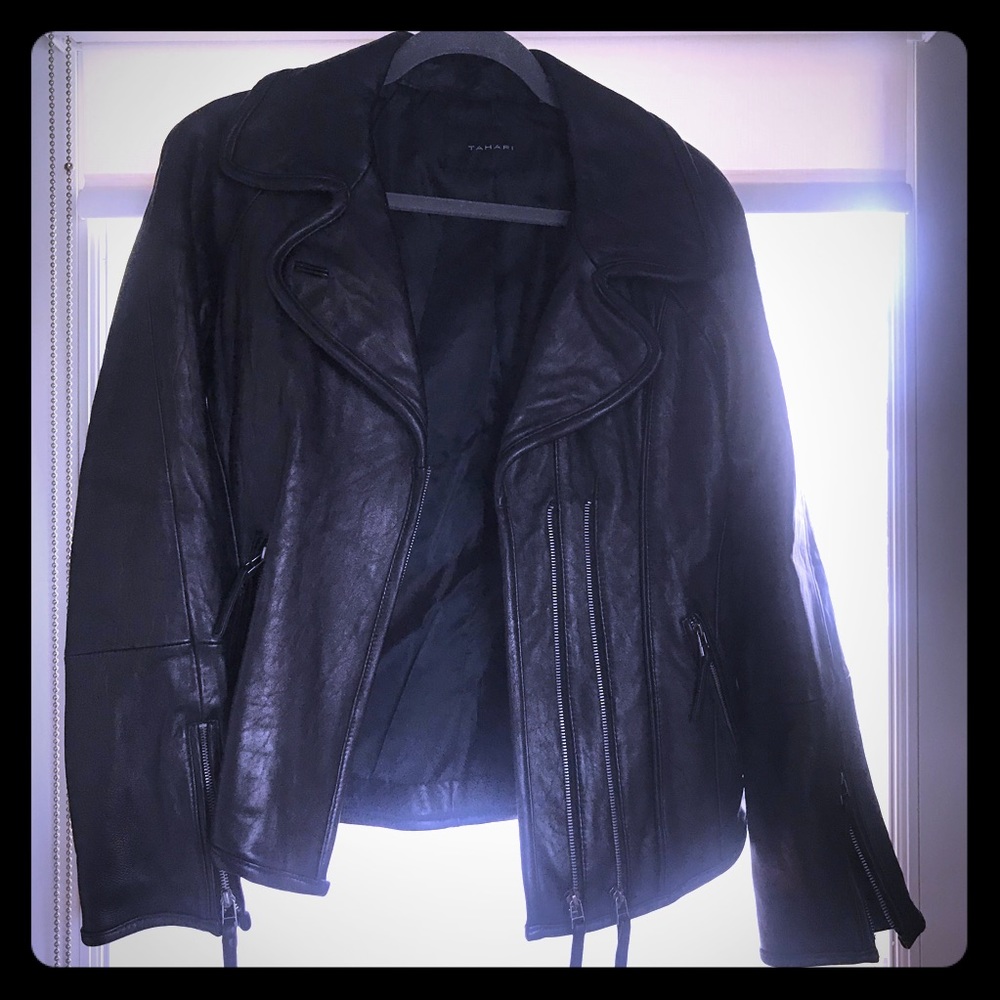 Tahari Moto Lamb Leather Jacket